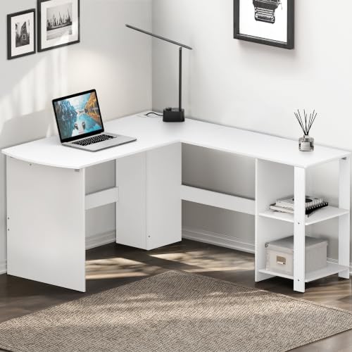 SHW 51 x 51 L-Shaped Home Office Wood Corner Desk with Storage, White - color: White