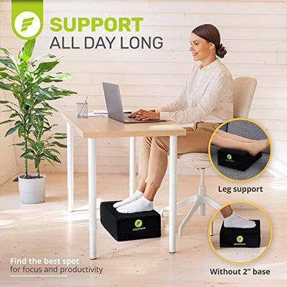 ErgoFoam Flat-Top Adjustable Foot Rest - High-Density Compression-Resistant Foam, Non-Slip, Black, Modern, Office - size: Large
