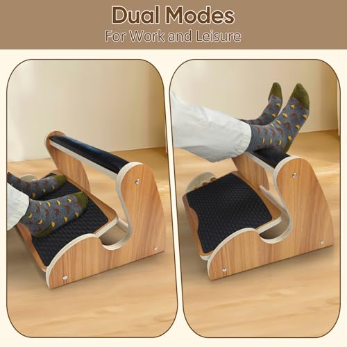 Dual Layer Wooden Footrest Under Desk, Ergonomic Foot Stool