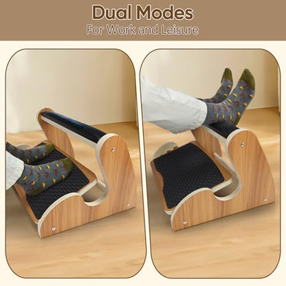 Dual Layer Wooden Footrest Under Desk, Ergonomic Foot Stool