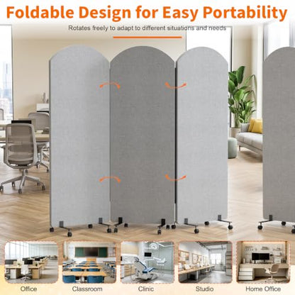 Office Divider Privacy Panel with Wheels, 72 x 66 Inch Freestanding Room Partition Wall, Portable Temporary Wall, 3 Panel Acoustic Screen for Office, Study, Classroom (Arc-Light Gray) - color: Arc-light Gray