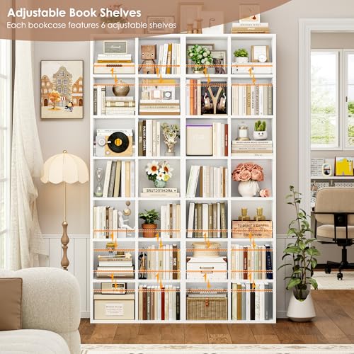 FOTOSOK Bookshelf Bookcase 7-Tier White Bookshelf Tall CD Media Tower Rack - color: White