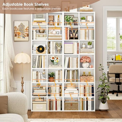 FOTOSOK Bookshelf Bookcase 7-Tier White Bookshelf Tall CD Media Tower Rack - color: White