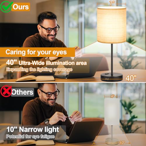 Lynnoland Set of 2 Touch Control Table Lamps, 3-Way Dimmable Bedside Nightstand Lamps for Bedroom Living Room Nursery, 800 Lumens 3000K Warmlight Bulbs Included - color: Rattan & Matte Black