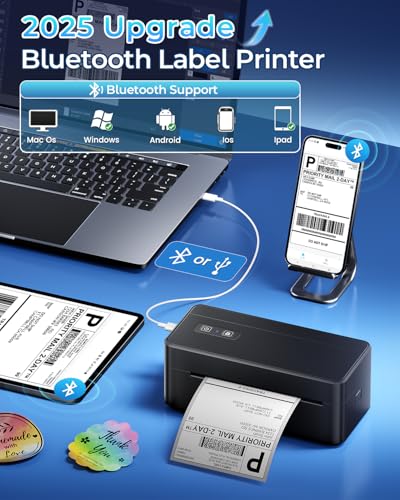 Thermal Shipping Label Printer 4x6 Bluetooth Label Maker for Small Business | 2410BT Wireless Label Printers Compatible with iOS Android & PC, Widely Used for USPS, Tiktok - color: Black, style: Label Printer