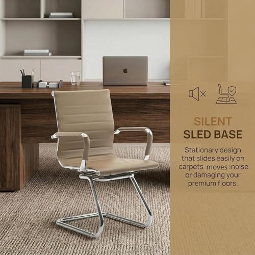 Waiting Room Chairs Set of 6, Office Desk Chair No Wheels, PU Leather Computer Chairs Mid Back Guest Chairs for School Reception Conference, Light Brown - color: Light Brown, size: 6PCS