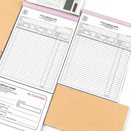 Custom 5.5" x 8.5" Invoice Book with Logo 100 Set Personalized Receipt Books Customized Invoices for Small Business 2 - Parts Carbonless Duplicate Invoice Forms NCR Books - size: 5.5" x 8.5", style: 2-part invoice