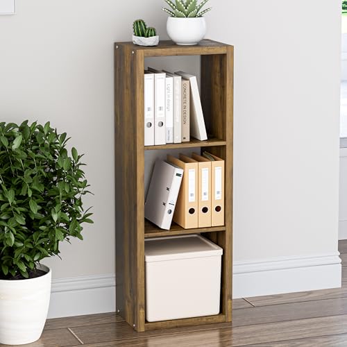 VDNEND Cube Storage Organizer Bookcase, 3 Tier Decorative 11 inch Open Back Cubical Shelf with Thickened Border, Display Bookshelf for Living Room, Home Office, Sturdy Room (Brown, 3 Cube) - color: Brown, size: 3-Cube, Vertical