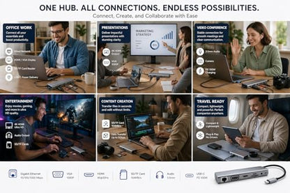 USB-C Hub 11-in-1 Multiport Docking Station with 4K HDMI, VGA, Ethernet, 100W PD, USB 3.0, SD/TF Card Reader & Audio Jack – USB-C Adapter for Laptop, MacBook, Windows & Chromebook