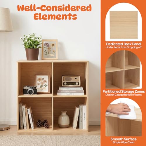 4 Cube Storage Organizer - Solid Wood Bookshelf - Cube Shelf - Vertical or Horizontal Bookcase - Open Book Shelf - Easy Assembly for Bedroom, Living Room, Office - size: 4-Cube