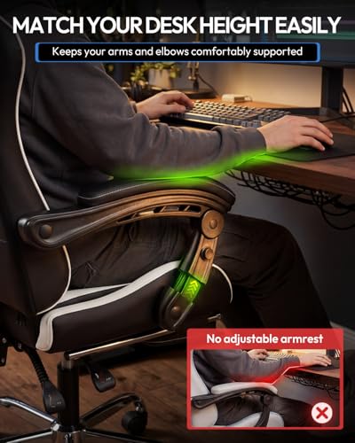 Gaming Chair for Adults with Footrest, Height Adjustable Linkage Armrests - color: White Black