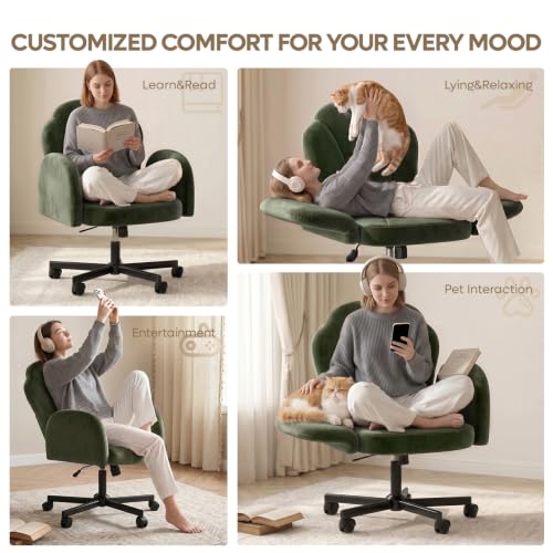 Bestier Criss Cross Office Chair with FILP-Up Armrests, Green Velvet | Rocking Recline,Swivel Makeup Vanity Chair with 5-Level Folding Armrest, Cross Legged Desk, Adjustable Height Swivel Chair - color: Green Velvet