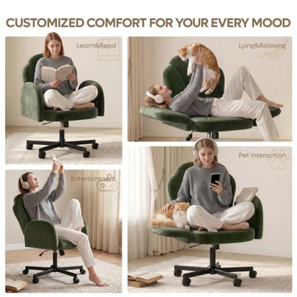 Bestier Criss Cross Office Chair with FILP-Up Armrests, Green Velvet | Rocking Recline,Swivel Makeup Vanity Chair with 5-Level Folding Armrest, Cross Legged Desk, Adjustable Height Swivel Chair - color: Green Velvet