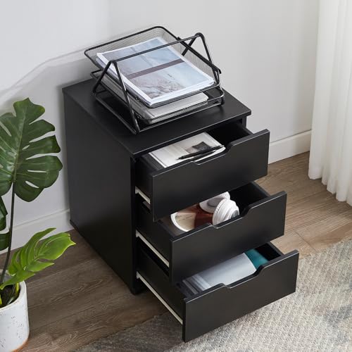 Farini 3-Drawer Under Desk Wooden File Storage Cabinet with Lockable Caster for Home Office,Black,Required Assembly - color: Black, style: Required Assembly