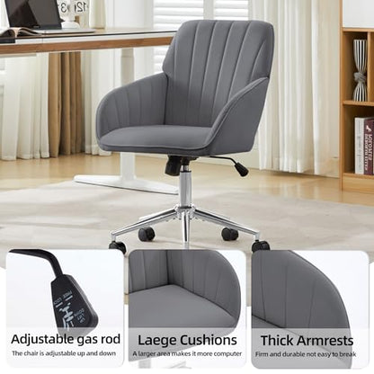 YITAI Velvet Office Desk Armchairs with Silver Base and Wheels,Modern Height Adjustable 360 Degree Swivel Upholstered Vanity Chairs for Living/Room Bedroom/Study,Gray - color: Silver Gray
