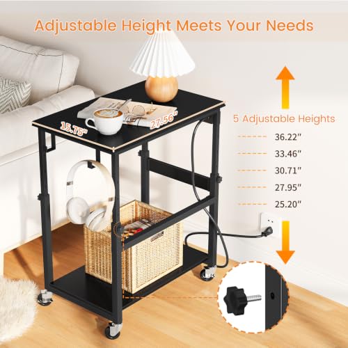 Snughome Oversized Computer Tower Stand with Extended Top & Charging Station, 25.2''-36.2'' Height-Adjustable PC Tower Stand, Rolling CPU Cart with Lockable Wheels for Office Home Gaming - size: 27.56" L x 15.75" W x 36.22"