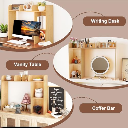 WAYTRIM Desk Shelf, Desk Hutch 3-Tier Desktop Bookshelf & Desk Organizer Shelf for Top of Desk, Wood Desktop Storage Shelf for Dorm, Office, Small Space, Desk Organizers and Accessories - style: 3-Tire