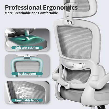 TRALT Office Chair Ergonomic Desk Chair - Gaming Chair with Lumbar Support | 330 LBS Home Office Desk Chairs with Headrest, Reading Chair with Flip-up Armrests, Comfortable Computer Chairs (1, Grey) - color: Light Grey