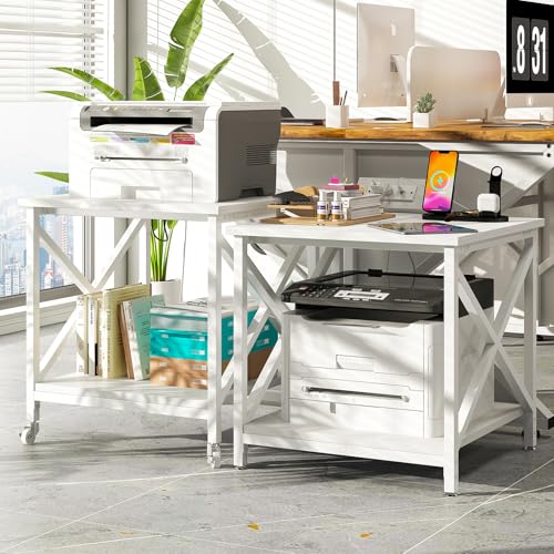 METYERRY 24"x23.6"Large Printer Stand with Power Outlet - color: White