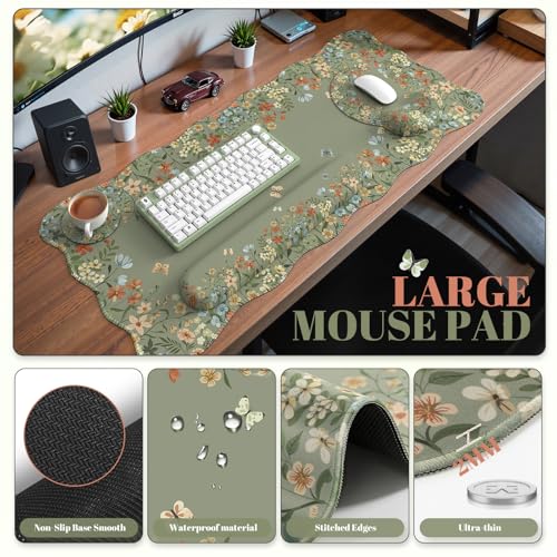 iCasso Keyboard Pad for Workspace, Green 35.4"x15.7" Desk Protector | Teacher Ergonomic Desk Pad Featuring Keyboard Wrist Rest, Girly Mousepad Set for Dorm Vanity Office Workspace Area - color: Green