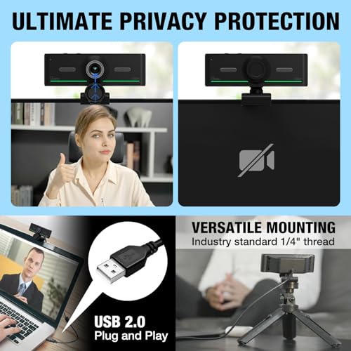 Gsou Webcam with Headset and Microphone, 1080P Webcam with Privacy Cover, Plug and Play Web Camera for Desktop Computer Zoom Meetings, Audio Bluetooth only for Headset - color: Webcam+Headset