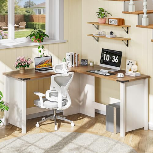 Vabches Farmhouse 50.39" L Shaped Executive Desk, Unique White - color: 50.39in Unique White With L-shaped