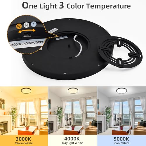 Hlite 9 Inch LED Flush Mount Ceiling Light,1800LM,6 Pack,3CCT | 18W 3000K/4000K/5000K Selectable,Super Slim,Low Profile Round Ceiling Light Fixtures for Kitchen,Bedroom,Hallway,Black - color: Black, size: 9 inch-6
