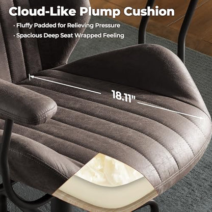 ovios Ergonomic Office Chair, Mid-Back Faux Suede Fabric Executive Chair with Padded Armrest, Mid-Century Modern Comfy Swivel Rolling Computer Desk Chairs, Gray - color: Grey, size: Mid Back, Regular Cushion