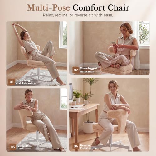 GTPLAYER Swivel Office Desk Chair with Wheels, Adjustable Height Vanity Chair with Back Support, Comfy Rolling Stool for Home Office, Bedroom & Makeup Vanity, Sweet Gift for Girls and Women - color: Khaki Brown