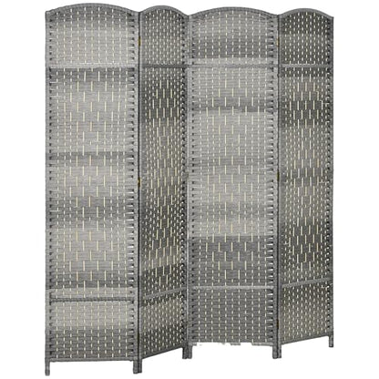 HOMCOM 4 Panel Room Divider 6 Ft Privacy Screen Hand-Woven Mixed Gray | Folding PP Wall Partition, Pine Wood Frame, Freestanding Room Separator, Bedroom Home Office, No Assembly - color: Mixed Gray, size: 4 Panel