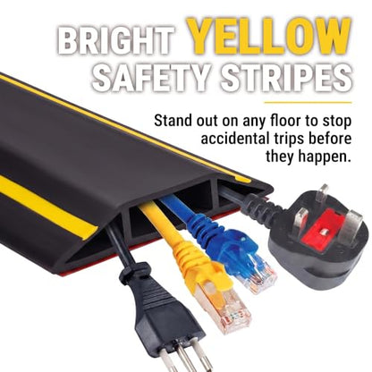 3-Channel 10ft Floor Cord Cover with Anti-Slip Base & Yellow Warning Strips - size: 10 FT Upgrade