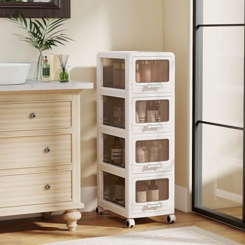 Giantex 4-Tier Rolling Storage Cart, Utility Cart with 4 Drawers & Lockable Wheels for School Art Craft Supplies, Plastic Organizer and Storage for Kitchen, Bedroom and Home Office - size: 4-Tier