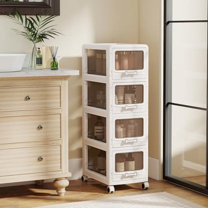 Giantex 4-Tier Rolling Storage Cart, Utility Cart with 4 Drawers & Lockable Wheels for School Art Craft Supplies, Plastic Organizer and Storage for Kitchen, Bedroom and Home Office - size: 4-Tier