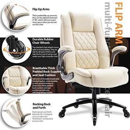 High Back Office Chair, Ergonomic Executive Computer Desk Chair - color: Beige