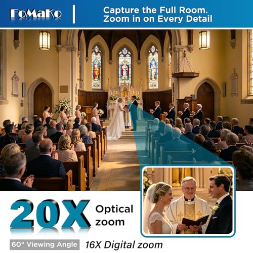 FoMaKo NDI PTZ Camera 20X Optical Zoom, 1080P 60fps AI Auto-Tracking/Framing, LCD IP Display, USB3.0 3G-SDI HDMI PoE+ for Live Streaming Church Worship Conference Room, NDI 6 & HX3 Certified (KN20) - color: Graphite Black