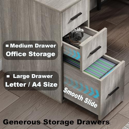 LVB Reversible L Shaped Desk with Drawers, Grey Computer Desk with Storage - color: Light Grey Oak