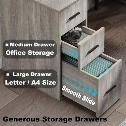 LVB Reversible L Shaped Desk with Drawers, Grey Computer Desk with Storage - color: Light Grey Oak