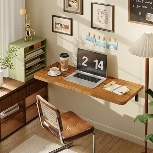 Dogsky Floating Wall Desk 36" x 14" - 200 lbs Heavy Duty Solid Pine - color: Golden Brown, size: 36" x 14"