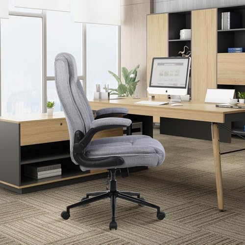 ralex-chair Big and Tall Office Chair -500 lb Office Chair for Big Man, Fabric High Back Office Desk Chair with 120° Tilt Rock,Computer Desk Chair with flip up arm - Light Gray - color: Light Gray, size: set of 1