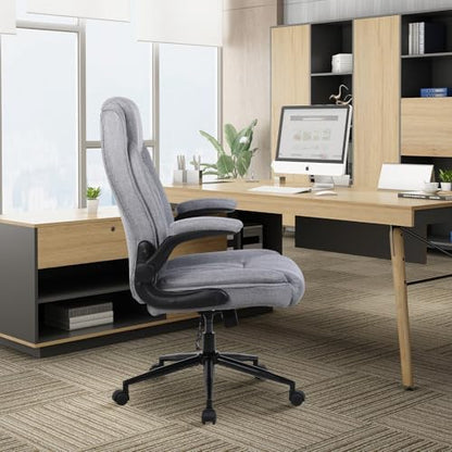 ralex-chair Big and Tall Office Chair -500 lb Office Chair for Big Man, Fabric High Back Office Desk Chair with 120° Tilt Rock,Computer Desk Chair with flip up arm - Light Gray - color: Light Gray, size: set of 1