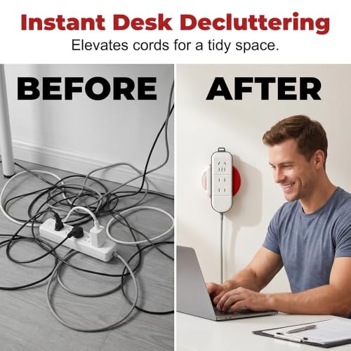 Adjustable No-Drill Suction Cup Power Strip Holder, Wall Mount Socket Fixer with Cable Management for Under Desk Bedside, Versatile Rack for Power Strip and Control (Red) - color: Red