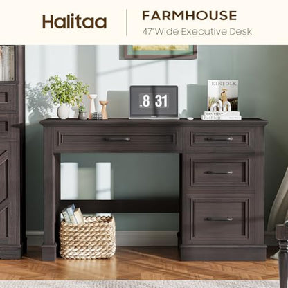 Halitaa Farmhouse 47" Executive Desk with File Drawer, Espresso - color: Brown, size: Style 2
