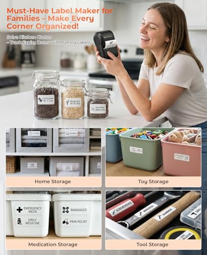 TATTMUSE Label Maker, A421 Sticker Printer | Bluetooth Thermal Label Maker Machine, 2 Inch for Home, Business, Office, Address, Compatible with Phone & PC - color: Black