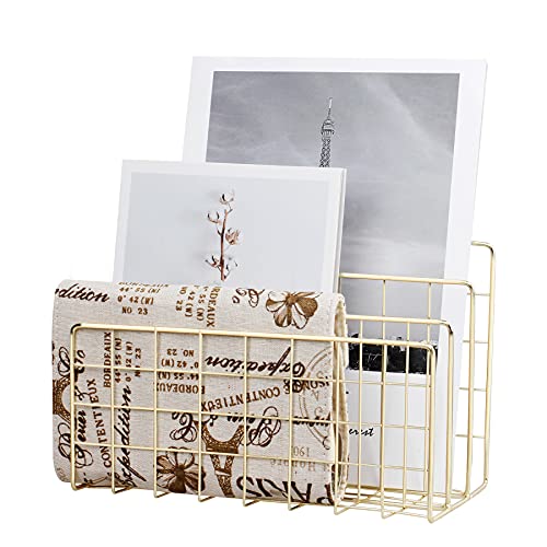 Desktop Mail Organizer File Organizer for Letters 3 Slot, Gold | Metal Wire Mail Sorter Letter Organizer Magazine Rack for Mails, Books, Postcards, Brochures, Mail Holder - color: Gold