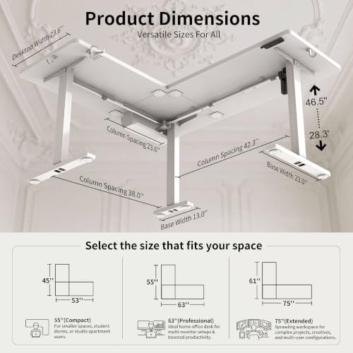 WALKINGDESK 63x55 Inches Reversible L Shaped Standing Desk, Height Adjustable With Cup Holder, Electric Corner Computer Workstation, Sit Stand up Home Office, Standing Desk with Cable Management White - color: White, size: 63" with Cup Holder
