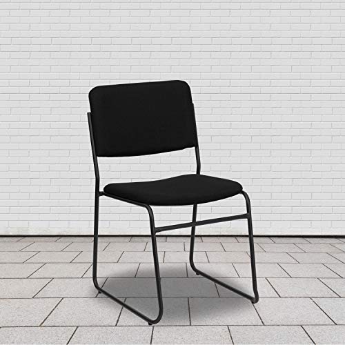 Flash Furniture Hercules Fabric Stackable Chair with Sled Base, Black | Fabric Upholstery, 500 LBS. Weight Capacity - color: Black Fabric/Black Frame, size: Set of 1