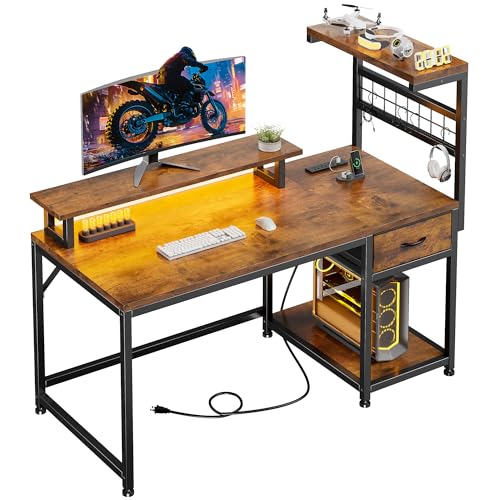 EnHomee 40" Computer Desk with Drawer & Storage Shelves for Bedroom & Dorm - color: Rustic Brown, size: 40" W