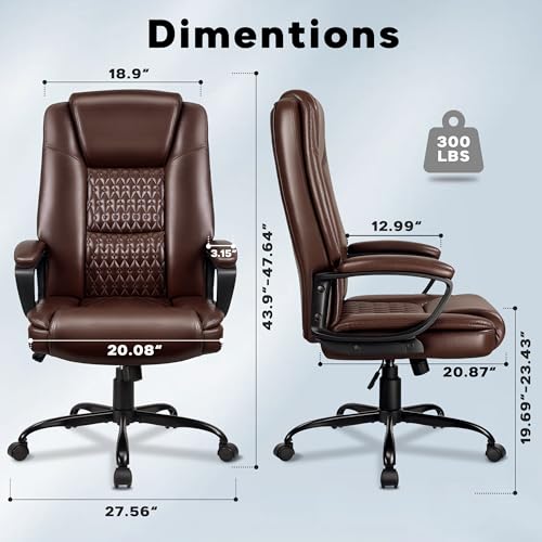 Office Chair, High Back Ergonomic Home Office Desk Chairs with Lumbar Support, Adjustable Big and Tall Computer Chair, 360° Swivel, PU Leather, Brown - color: Brown