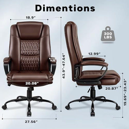 Office Chair, High Back Ergonomic Home Office Desk Chairs with Lumbar Support, Adjustable Big and Tall Computer Chair, 360° Swivel, PU Leather, Brown - color: Brown