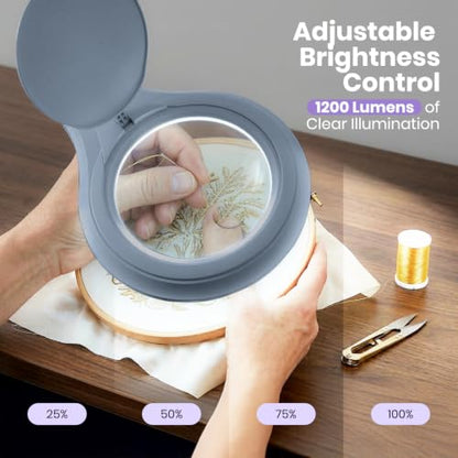 Neatfi LED Bifocal Magnifying Lamp 1,200 Lumens – 5” Glass Lens, Dual Magnification 2.25X/6X, Dimmable | Adjustable Arm with Clamp | Crafting, Jewelry & Reading (5 Diopter + 20 Diopter, Gray) - color: Gray, size: 5 Diopter + 20 Diopter